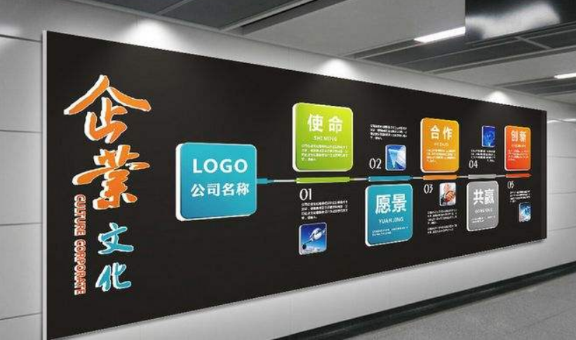 现代科技企业展厅文化墙3d效果图设计