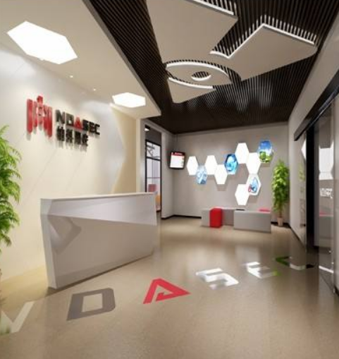 现代科技企业展厅文化墙3d效果图设计