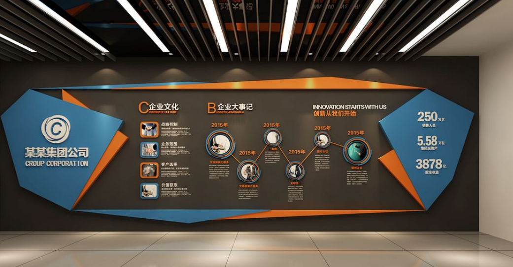 企业文化墙创意设计公司走廊布置3d效果图