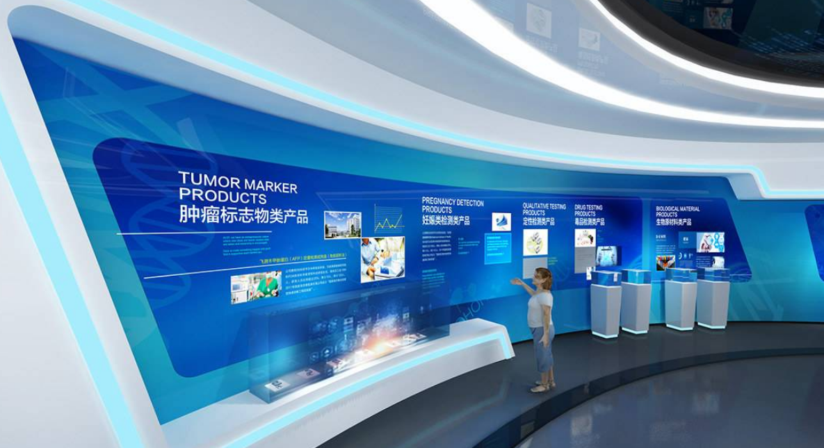 现代科技企业展厅文化墙3d效果图设计