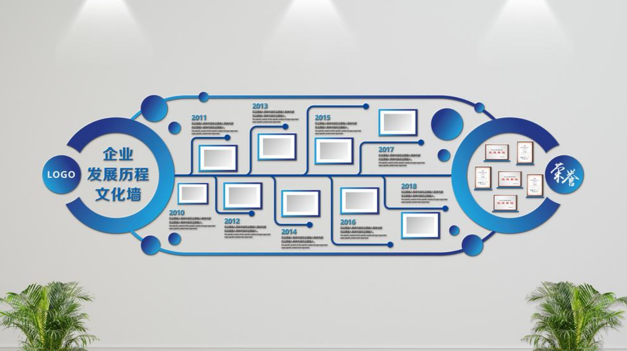 大气立体蓝色科技企业文化墙形象墙