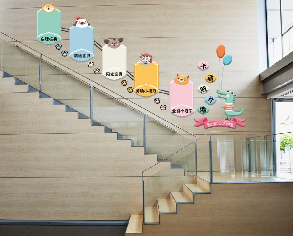 卡通幼儿园楼梯文化墙展板图片