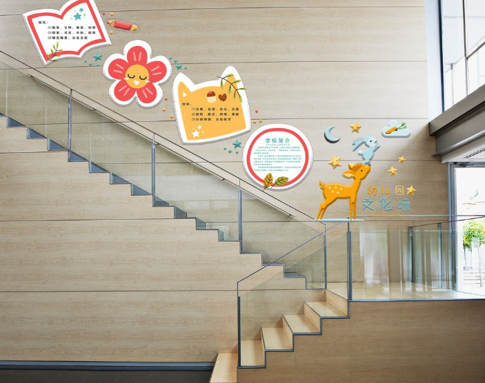 可爱卡通风微立体幼儿园楼梯文化墙