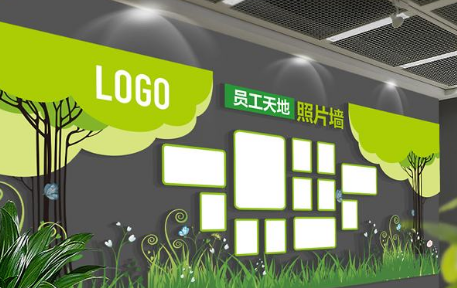大气现代企业文化墙树形展板 绿色环保企业文化墙
