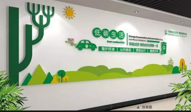 简约绿色低碳环保企业文化墙再生能源科技形象墙
