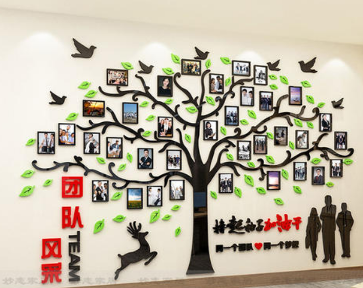 企业励志标语照片树团队员工风采展示文化墙贴画亚克力