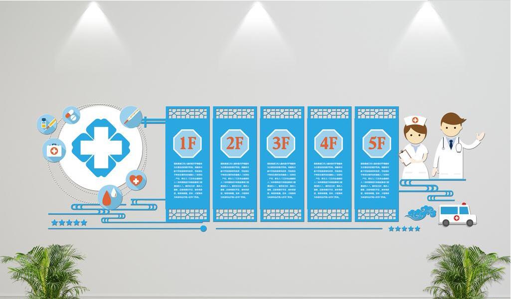 创意医院卡通文化墙效果图