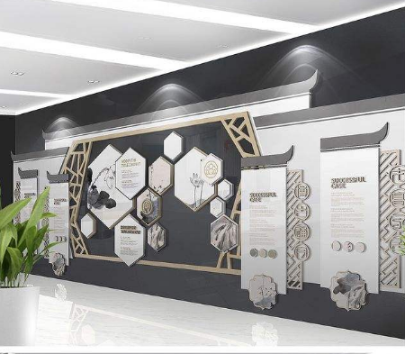 素雅新中式企业文化墙布置模板
