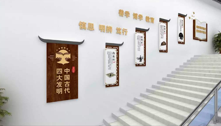 3d中式古典中国四大发明校园文化墙楼梯模板