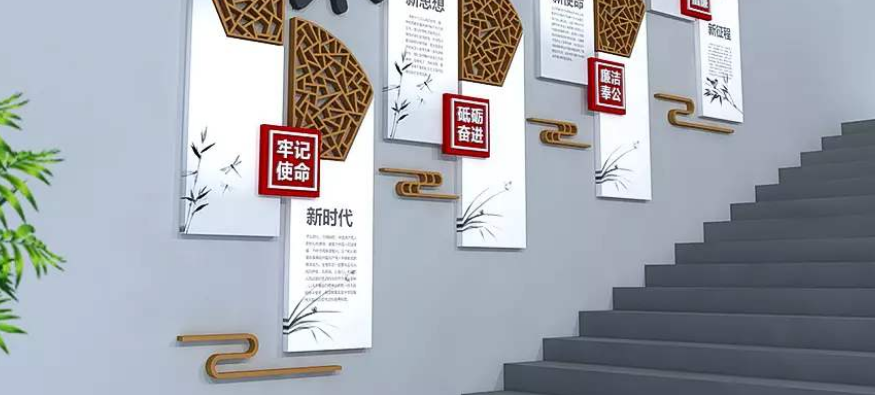 中式中医文化墙中式展厅古典展馆3d效果图素材