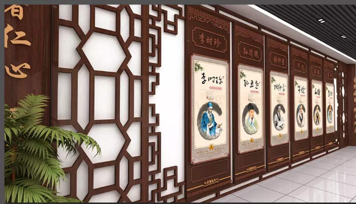 中医文化墙中式展厅古典展馆3d效果图