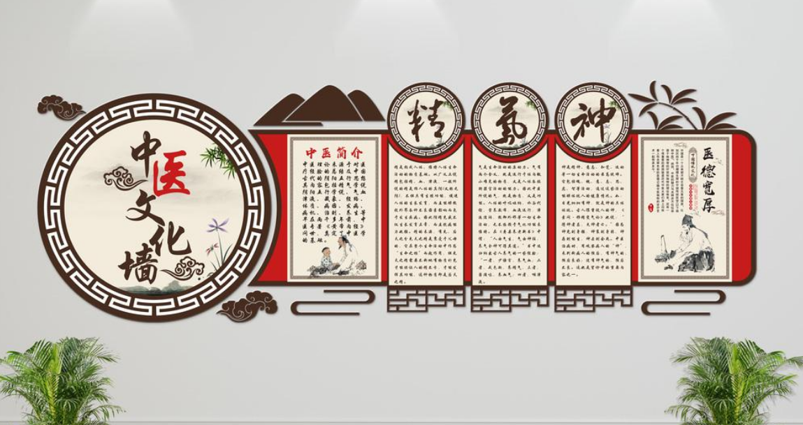 中国风元素微立体精气神中医文化墙展板