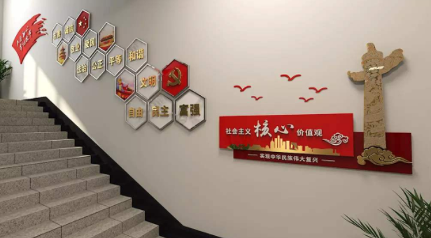 新中式社会主义核心价值观楼道党建文化墙