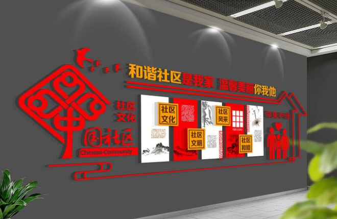 简洁温馨社区邻里文化墙展板图片