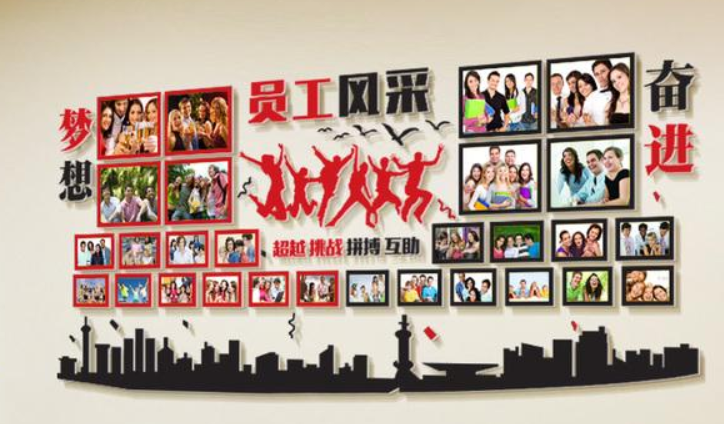 奋斗公司励志墙贴企业文化墙布置办公室员工风采照片墙
