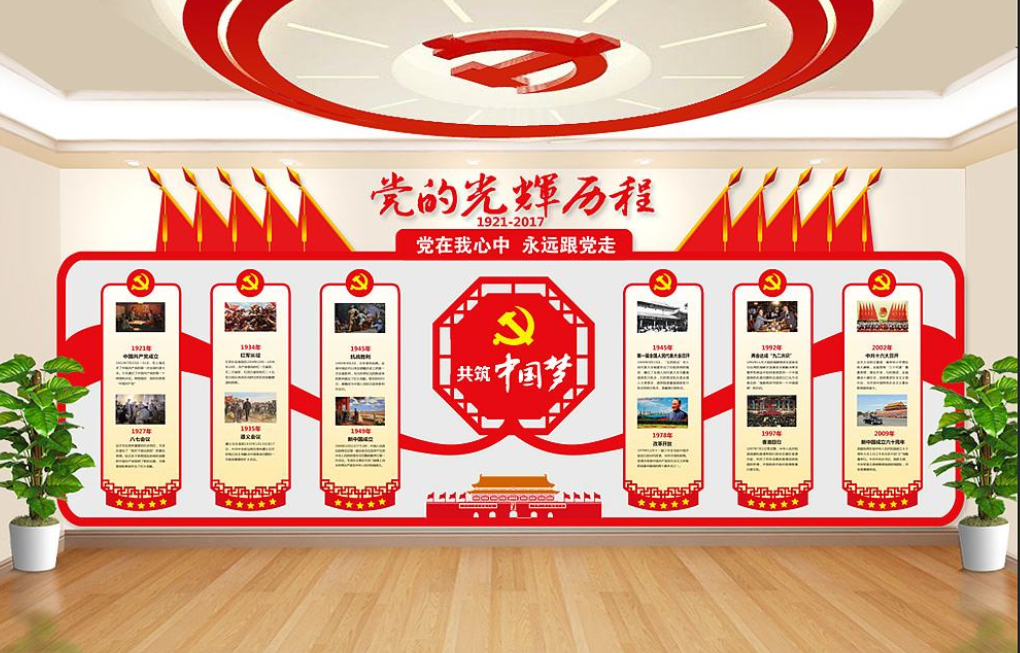 十九大创意书本uv社区楼梯党的光辉历程党建文化墙