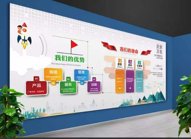 企业文化墙创意设计公司走廊布置3d效果图图片