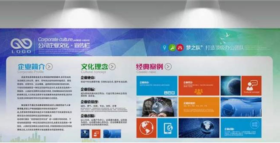 高档蓝色科技企业文化墙公司形象墙企业展板设计图片